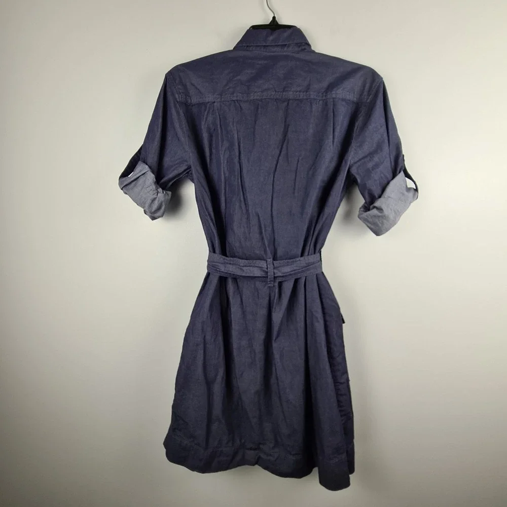 J Crew Women's Chambray Denim Roll Tab Sleeve Shift Shirt Belt Dress‎ Small Blue - Picture 5 of 8